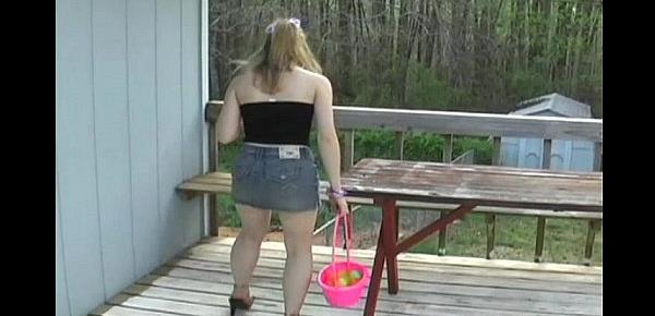  Kitty flashing her panties hunting for Easter eggs